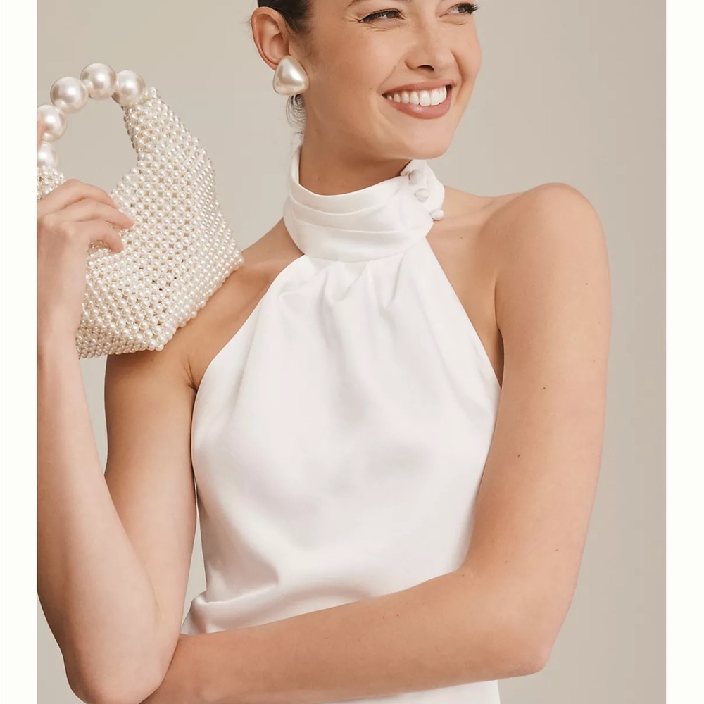 Elegant White Halter Wedding Dress - Picture 2 of 10